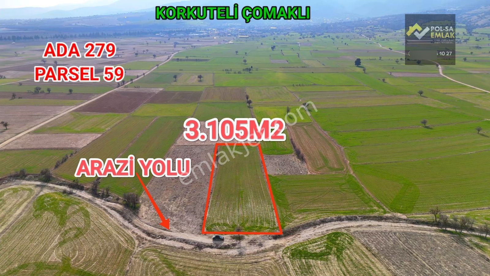 Korkuteli Çomaklı Da Satılık 3.105m2 Tarla Yol Var 670.000