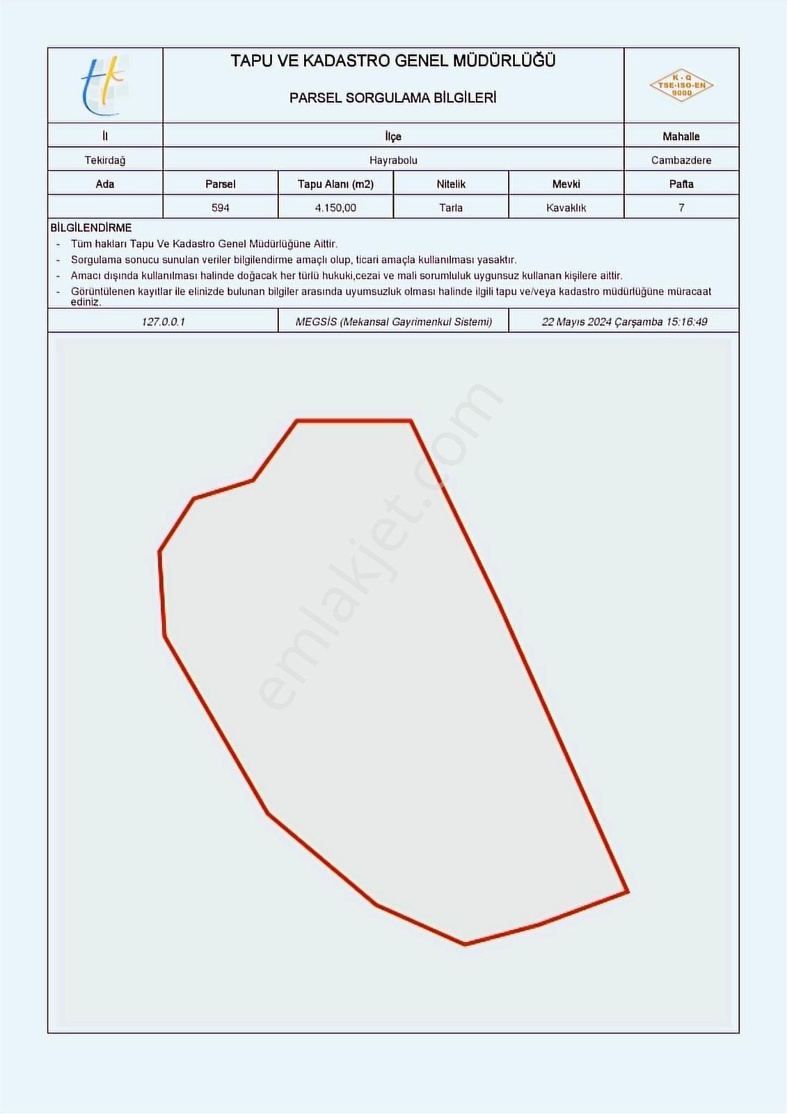 Hayrabolu Cambazderede Çiftlik İçin Uygun Tek Tapu 4150m2 Tarla - Görsel 3