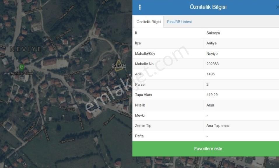 Sakaryanın Gelişen Bölgesi Neviye Mahallesinde Yatırım Fırsatı