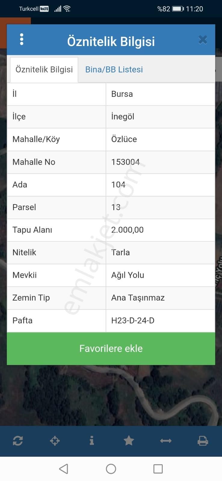Bursa İnegöl Özlücede Satılık Tarla