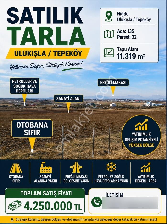 Toros Emlak'tan Ulukışla Alpagut Satılık 11 Dönüm Tarla