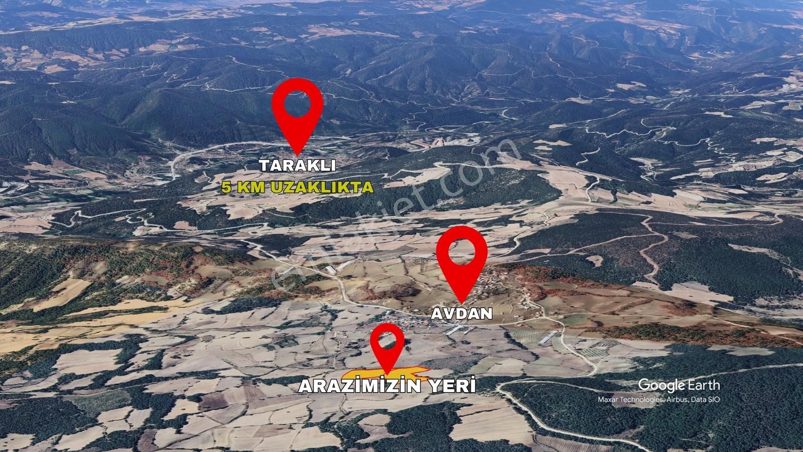 Taraklı Avdan 8508 M2 Köy Merkezine Yakın Resmi Yol Cepheli