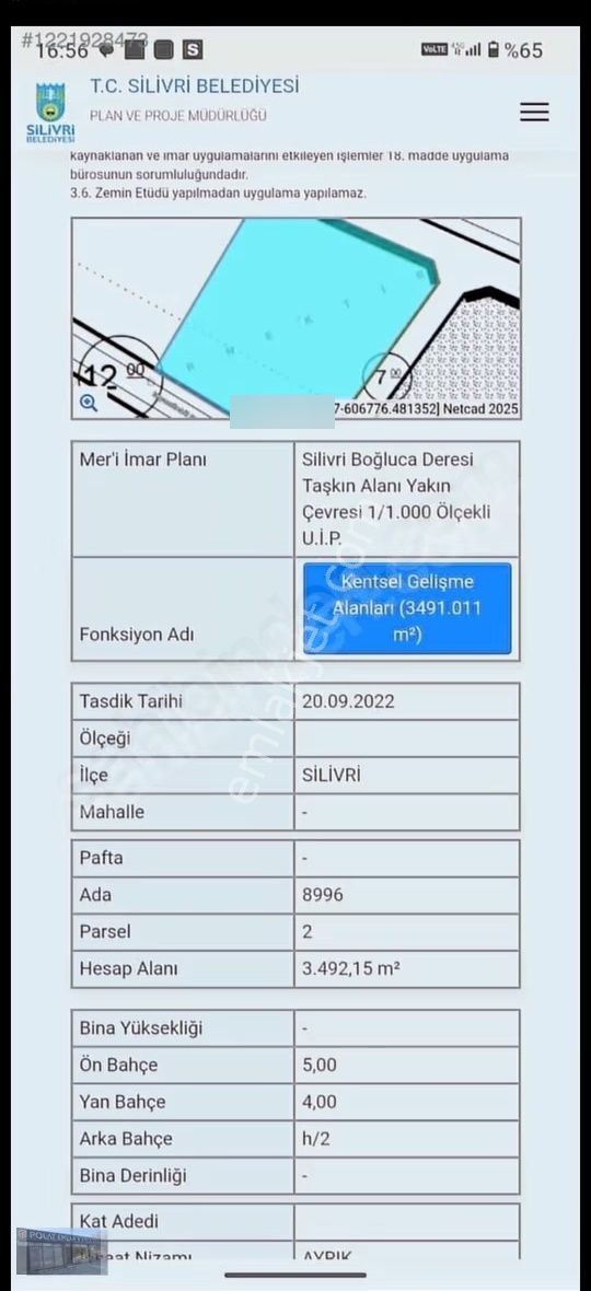 Silivri Yeni Mahalede Satılık 3,493 Mt Arsa