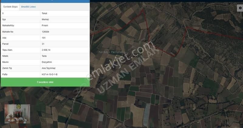 Tokat Merkez Pınarlı Köyünde 2608 M² Satılık Tarla