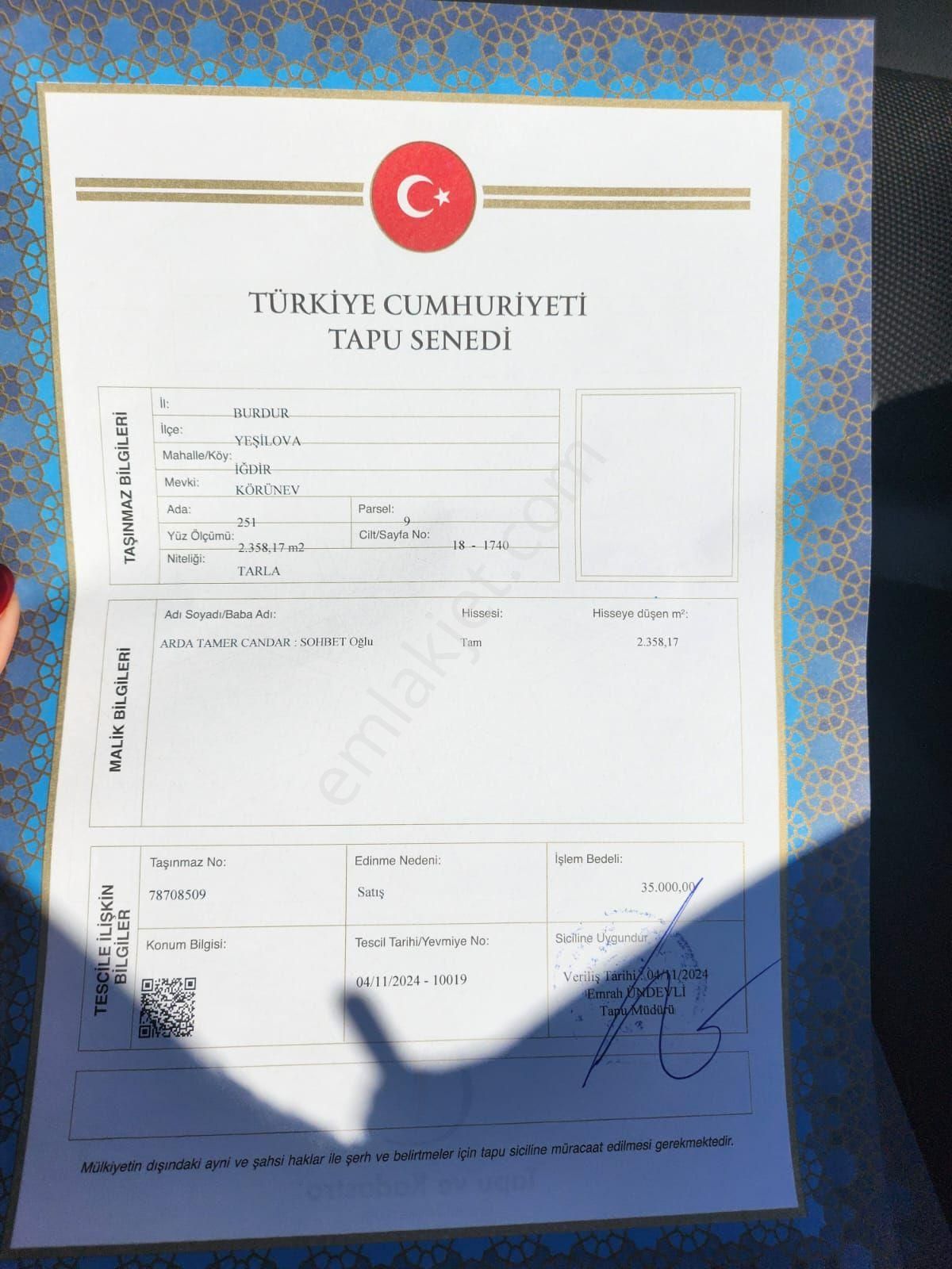 Burdur Yeşilova Armut Yaylası’nda 2.215 M² Tek Tapu Stratejik Tarım Arazisi - Görsel 3