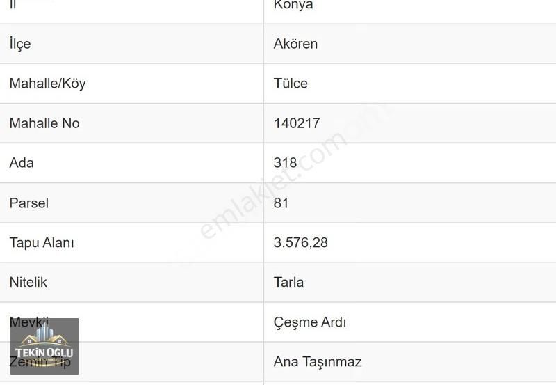 Akören Tülce'de Dere Dibi Eşsiz Mükemmel 3.576 M² Müstakil Tarla - Görsel 4