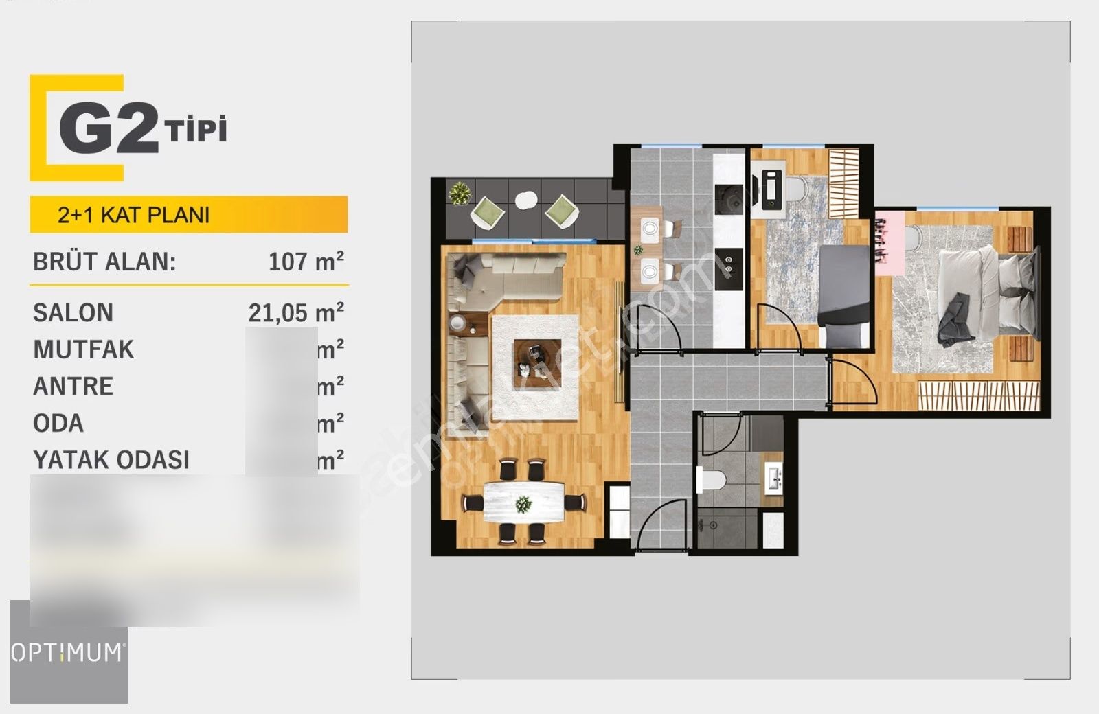 Kurtköy Optimum Yenişehir De Büyük 2+1 Balkonlu Kaçmaz Kiralık - Görsel 7