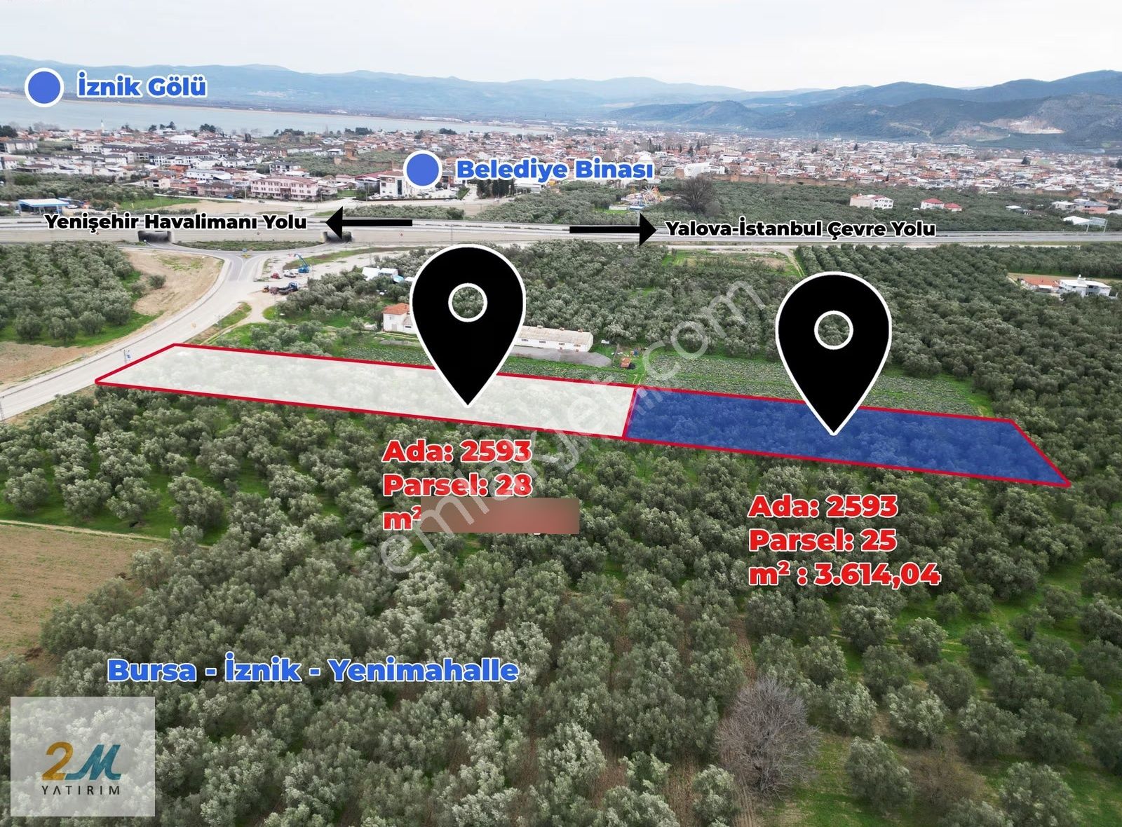 2m Yatırım'dan İznik Merkezde Satılık 2 Parsel Fırsat Zeytinlik