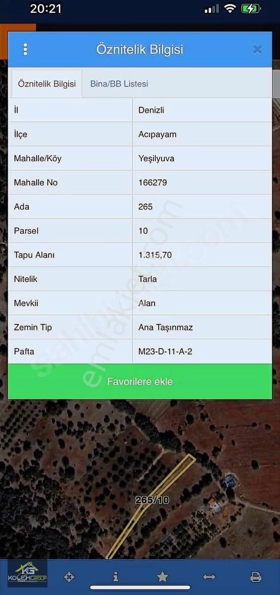 Kölem Group'tan Acıpayam Yeşilyuvada Satılık Tarla