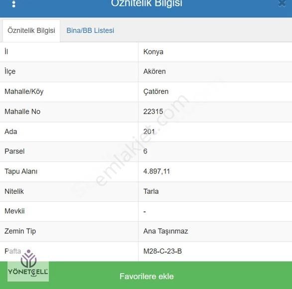 Yönetcell'den Akören'de 4897 M2 Satılık Tarla