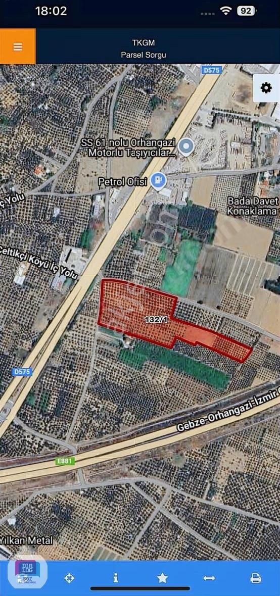 Söz'den Orhangazi Çeltikçi Ana Yola Cephe Muhteşem Arazi