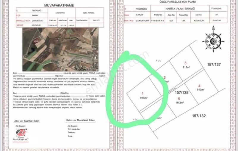 Satılık Mera Cepheli Satılık 913m2 Hisseli Tarla