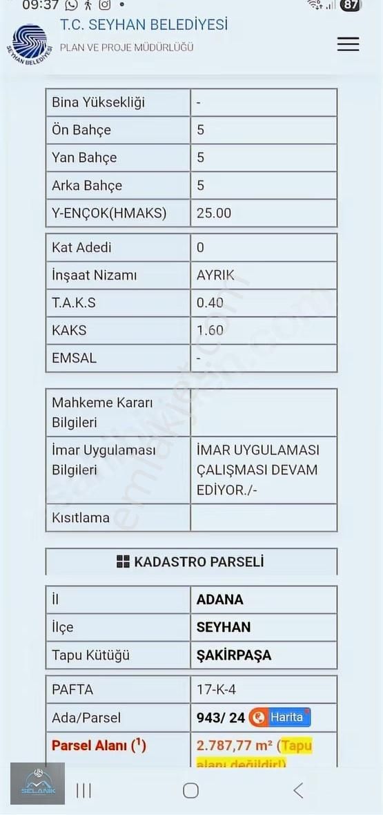 Seyhan Şakirpaşa Uçak Mahallesinde Hisseli 265 M2 Satılık Arsa - Görsel 3