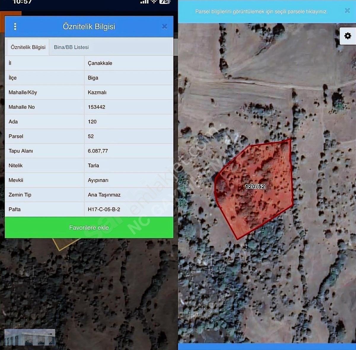 Çanakkale Biga Kazmalı Köyünde Satılık 6 Dönüm Arsa