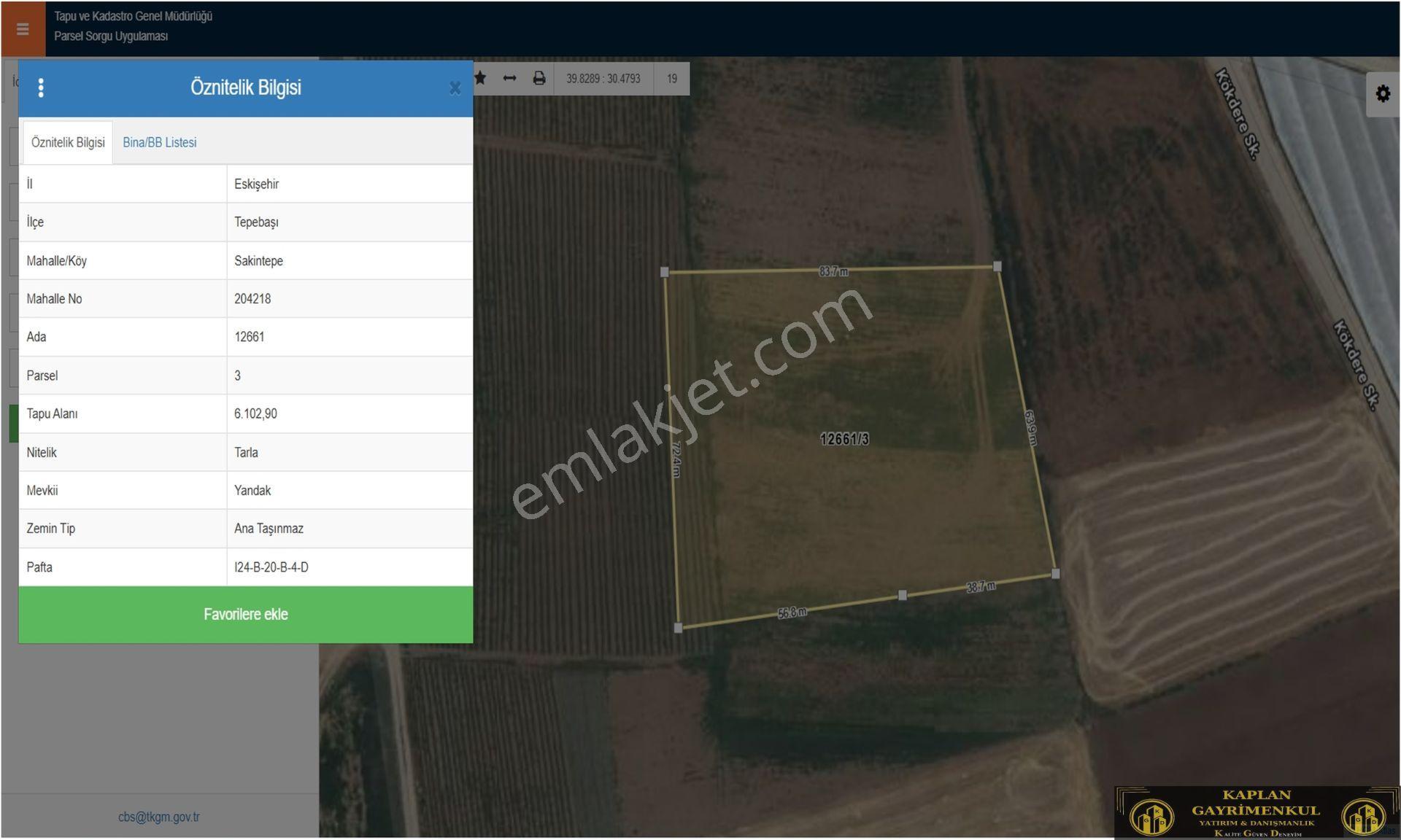 Kaplan Gayrimenkul’den Sakintepe Mahallesinde 6100 M² Satılık Tarla