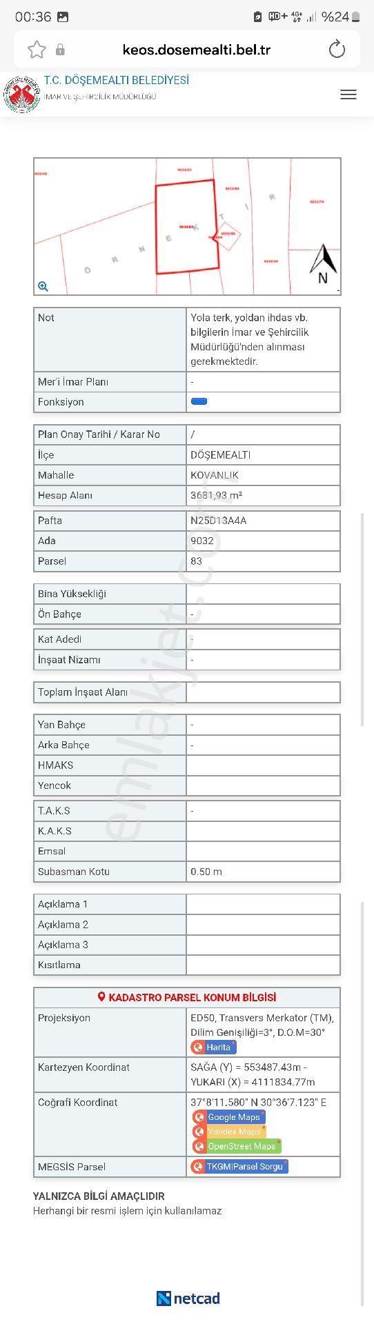 Döşemealtı Kovanlık'ta 3682m2 Arazi - Görsel 9