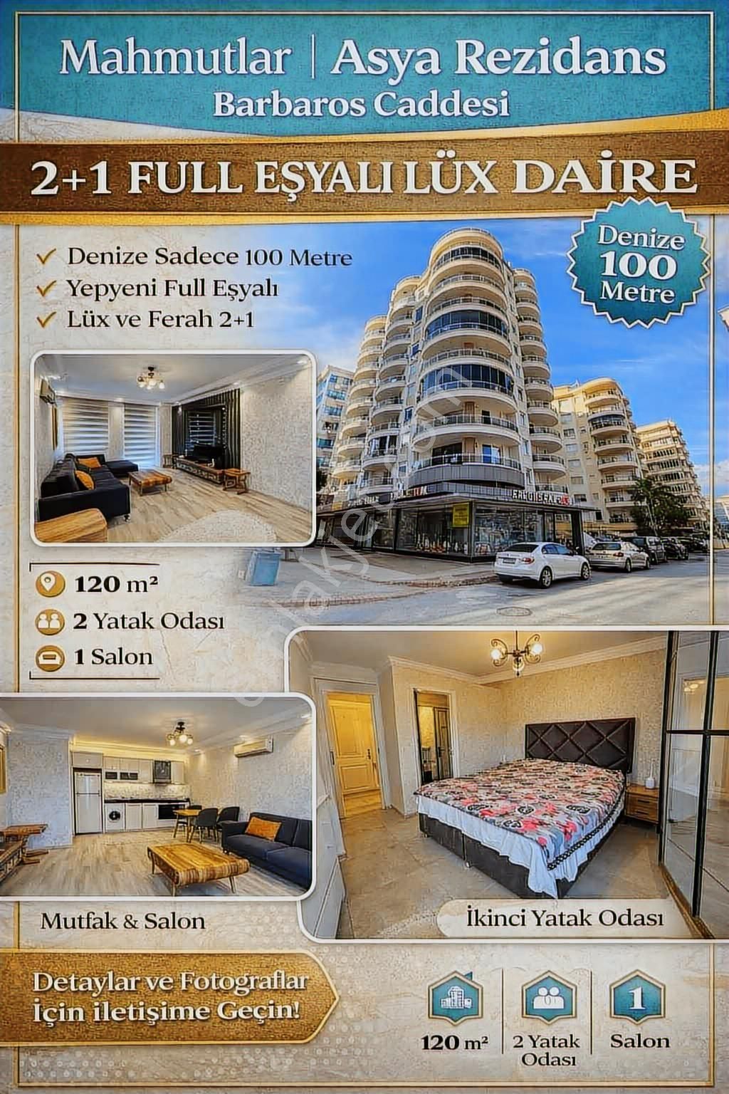 Mahmutlar Barbaros Caddesinde İçi Full Yapılı Lüx 2+1 Daire
