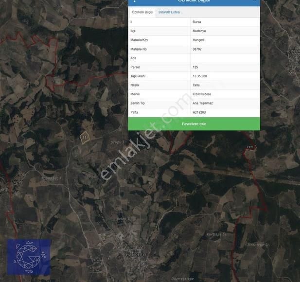 Mudanya Hançerli'de 112 Metre Asfalt Yola Cephe Satılık Tarla
