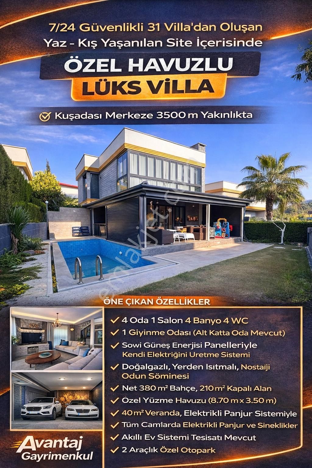 Kusadası'nda 500m2 Arsa İçinde Özel Havuzlu Doğalgalı 4 Oda 4 Banyolu Lux Villa