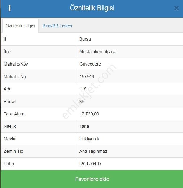 Bursa M.kemalpaşa Güveçdere'de 12.720 M2 Satılık Tarla