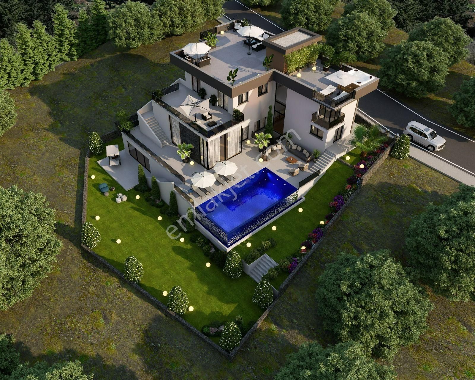 Girne Lapta'da Dağ Ve Deniz Manzaralı Ultra Lüks Satılık Trıplex Müstakil 4+1 Villa !! - Görsel 7