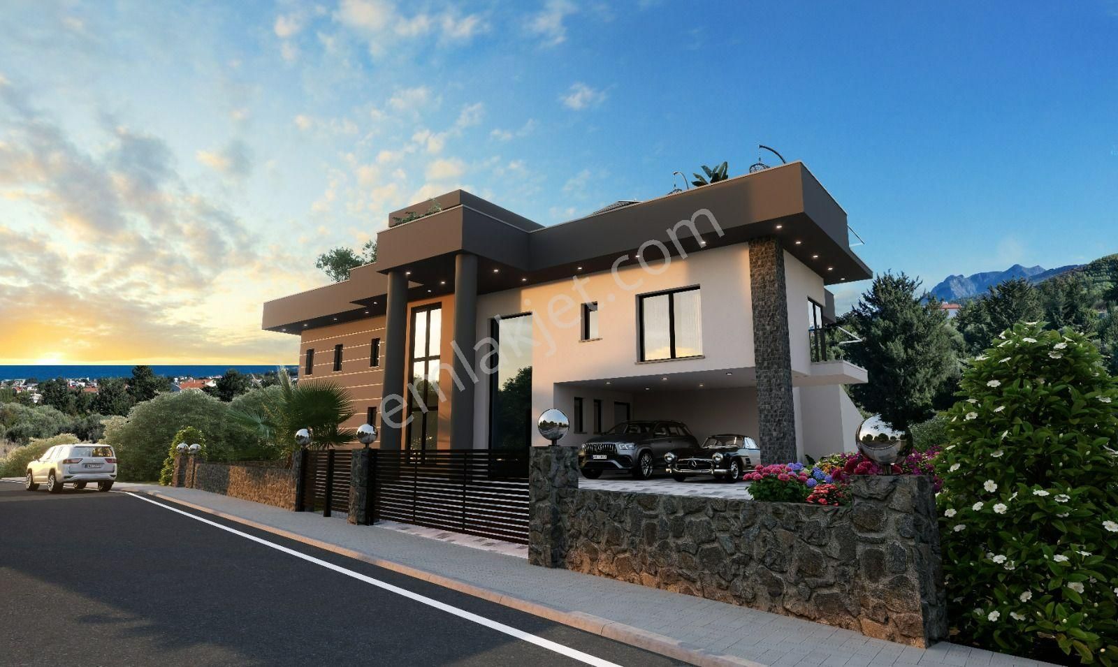 Girne Lapta'da Dağ Ve Deniz Manzaralı Ultra Lüks Satılık Trıplex Müstakil 4+1 Villa !! - Görsel 3