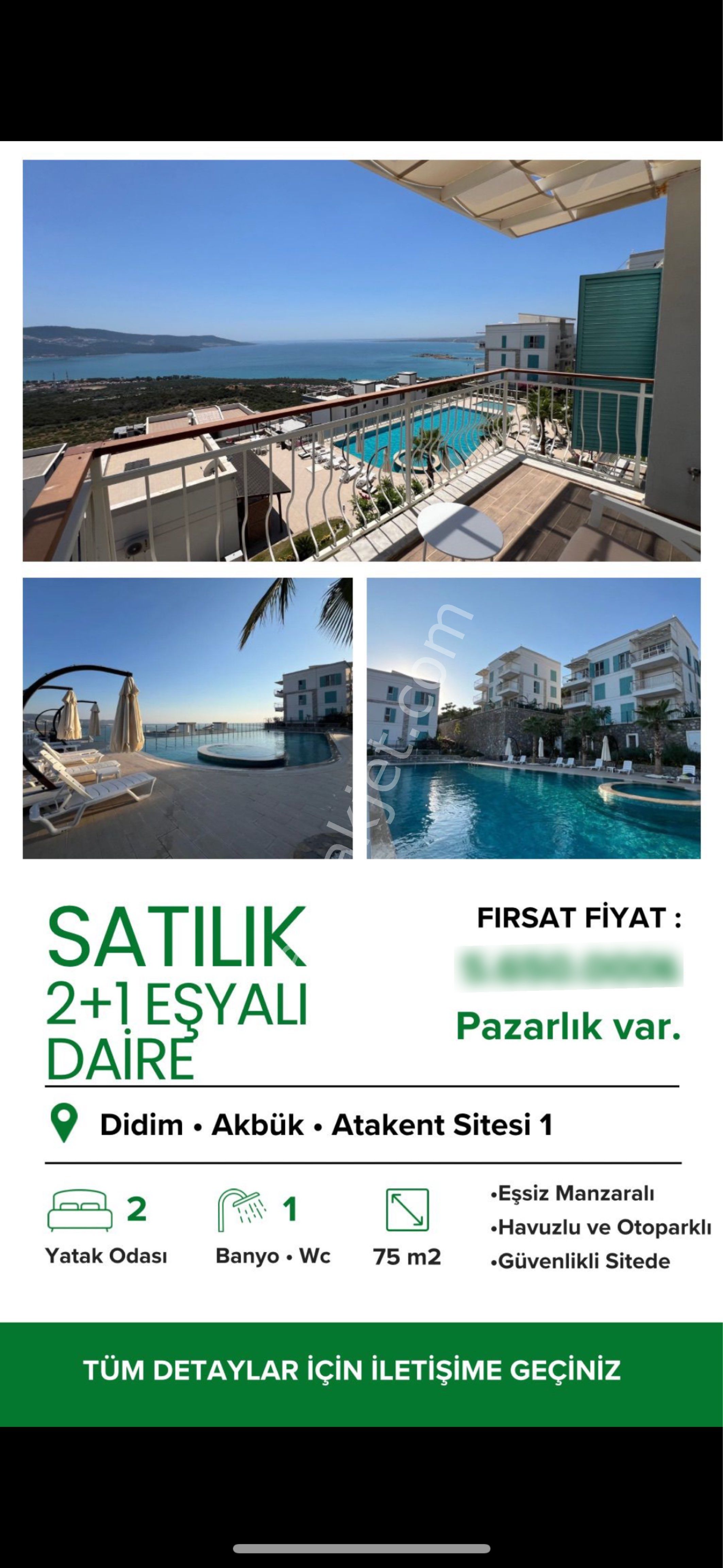 Didim Akbük Atakent 1 Sitesi’nde Manzaralı, Full Eşyalı 2+1 Dair