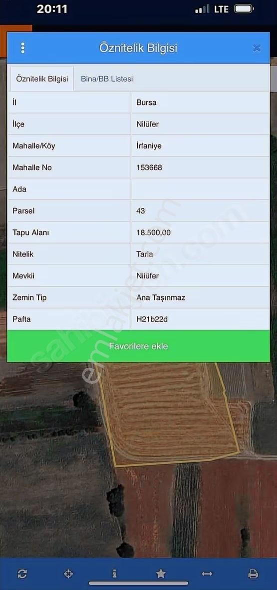 Nilüfer İrfaniye De Satılık Tarla 2775 Metrekare