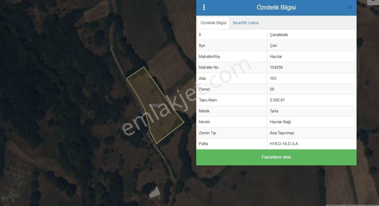 Çan Hacılarda Merkeze 5 Dk Mesafede 3.592m2 Satılık Tarla