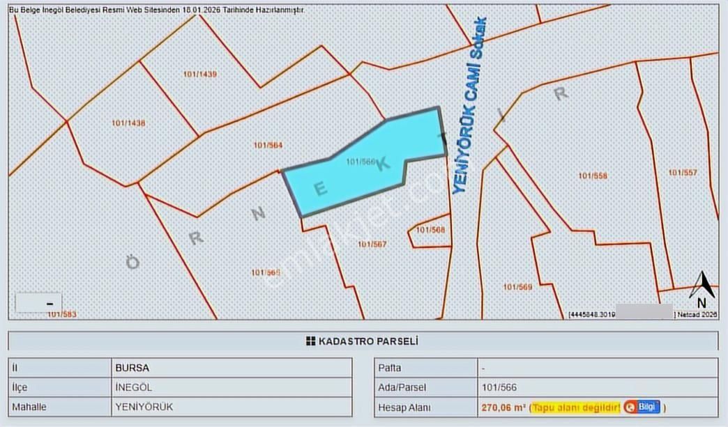 İnegöl Yeni Yörük Mahallesinde Konut Yapımına Uygun Satılık Arsa