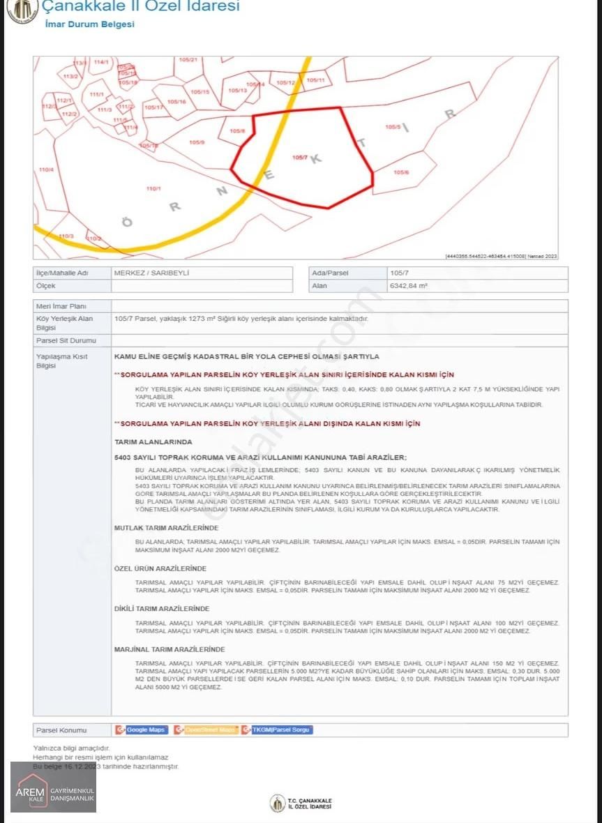 Çanakkale Sarıbeylide - 1273.m2 Alanı Köy Yerleşik Alanı İçinde - Görsel 2