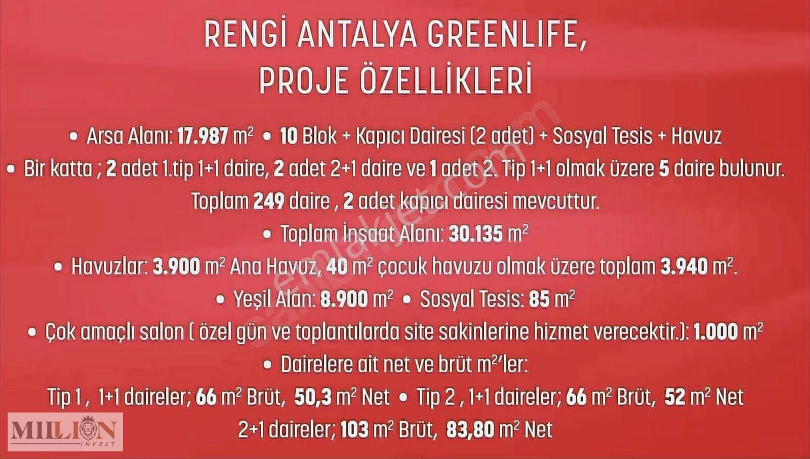 Rengi Antalya Green Life Rezidence Havuz Manzaralı Doğal Gazlı