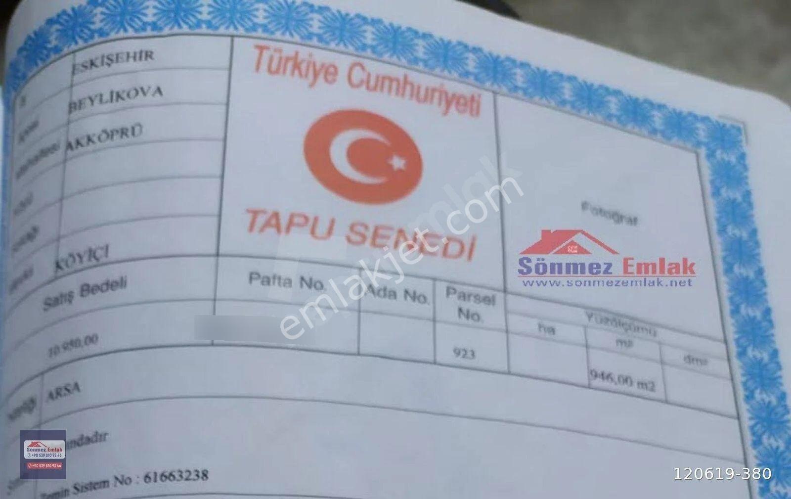 Eskişehir Beylikova Akköprü,de Takasa Açık Satılık Konut İmarlı 942m2 Arsa - Görsel 8