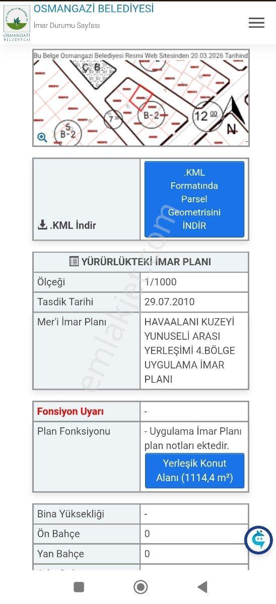 Bursa Osmangazi Yunuseli Satılık Konut İmarlı Arsa - Görsel 20
