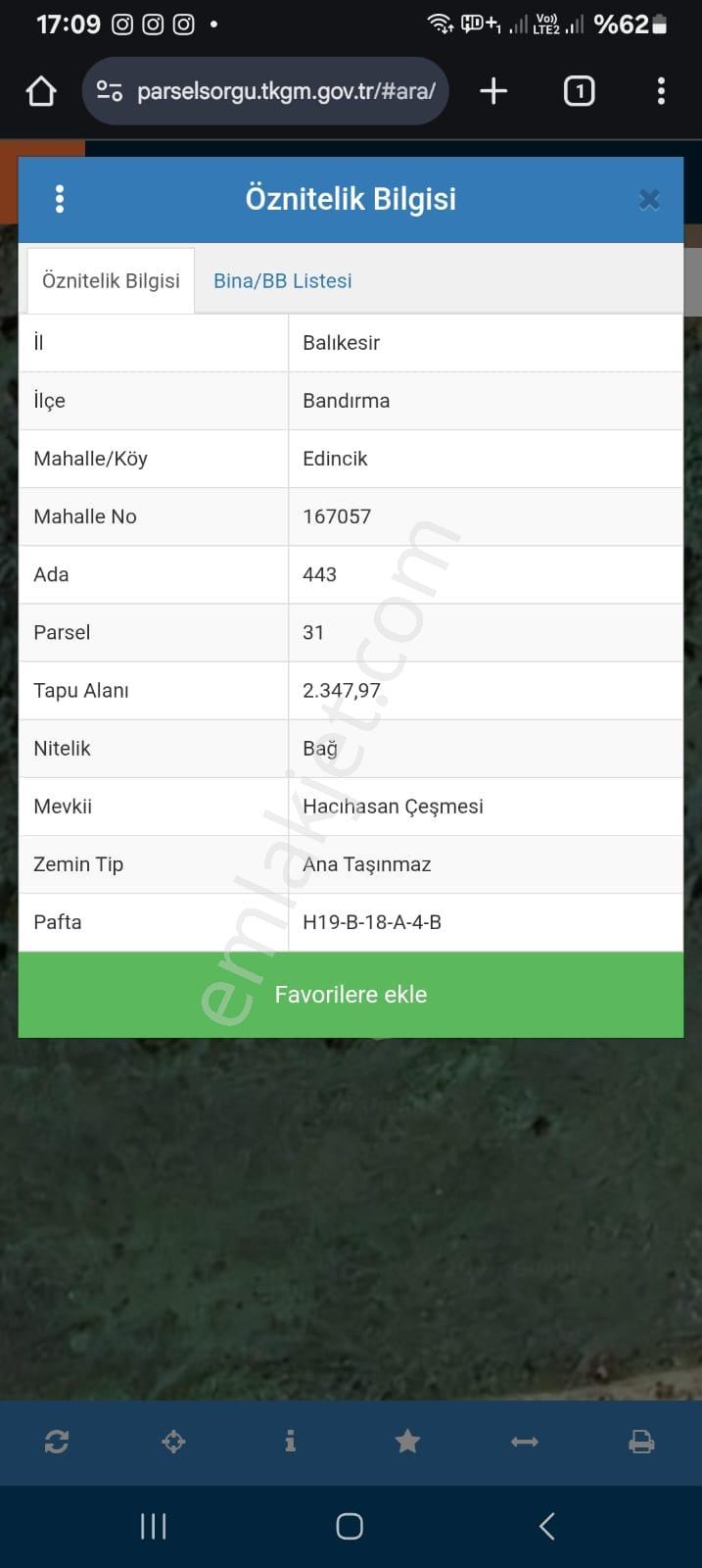 Bandırma Edincik Mahallesi 2.347m Satılık Zeytinlik