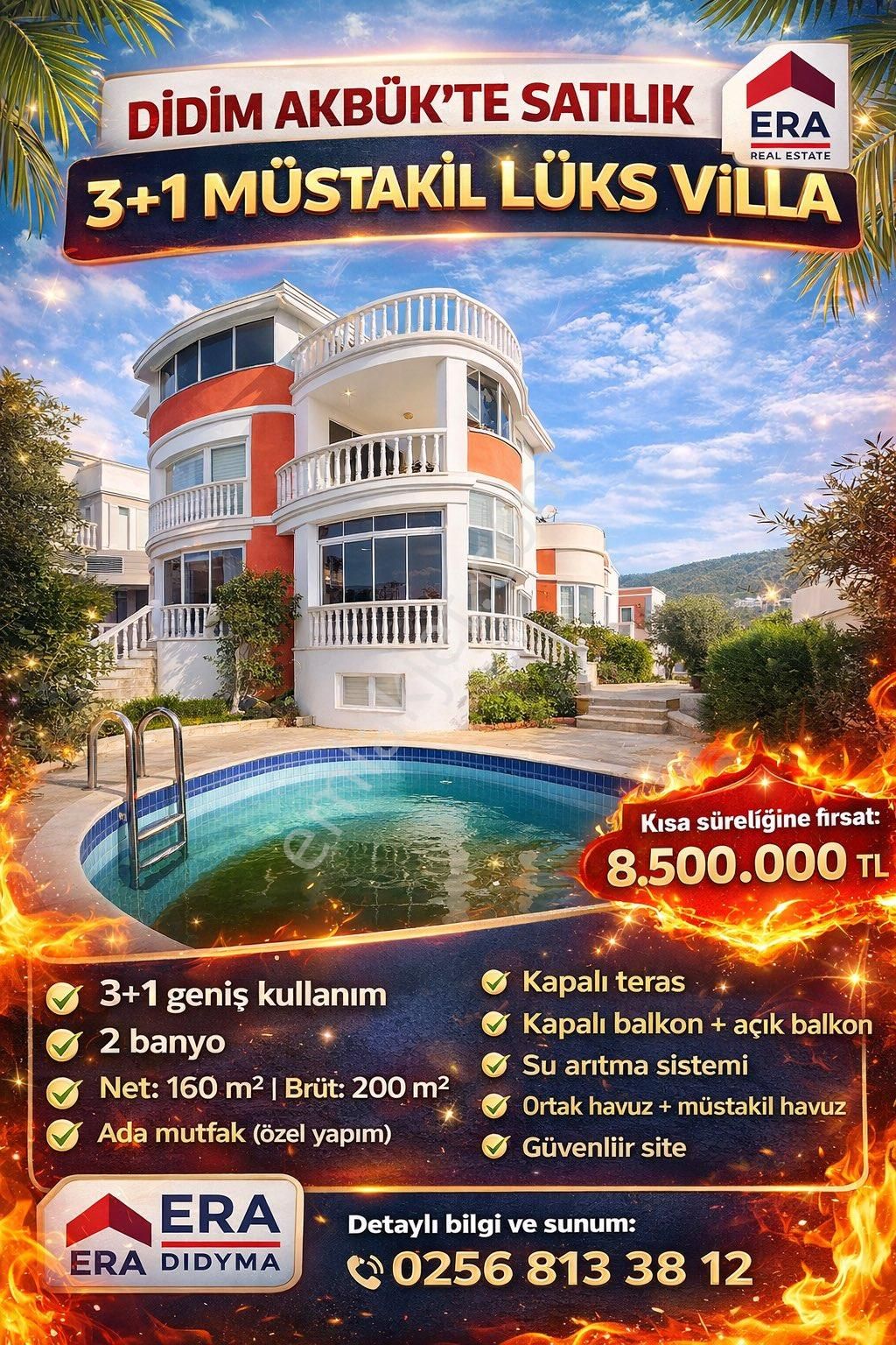 Didim Akbük Te Satılık Muhteşem 3+1 Müstakil Villa