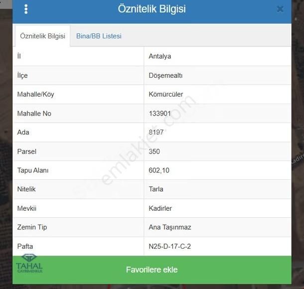 Antalya Döşemealtı Kömürcüler'de Yatırımlık Satılık 602 M2 Tarla