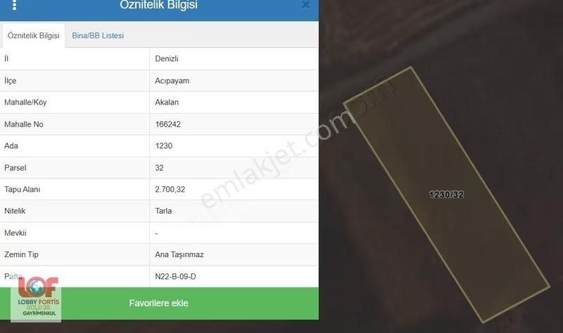 Lobby Fortis'ten Acıpayam Akalan'da Satılık 2700 M2 Tarla