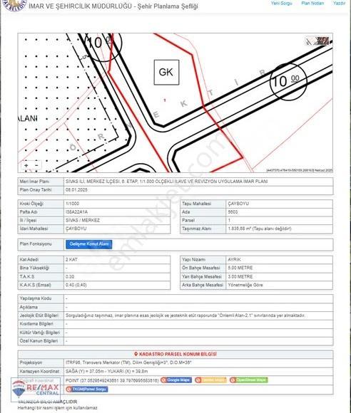 Remax Central' Çayboyunda Yatırıma Uygun Yüksek M2 Arsa !
