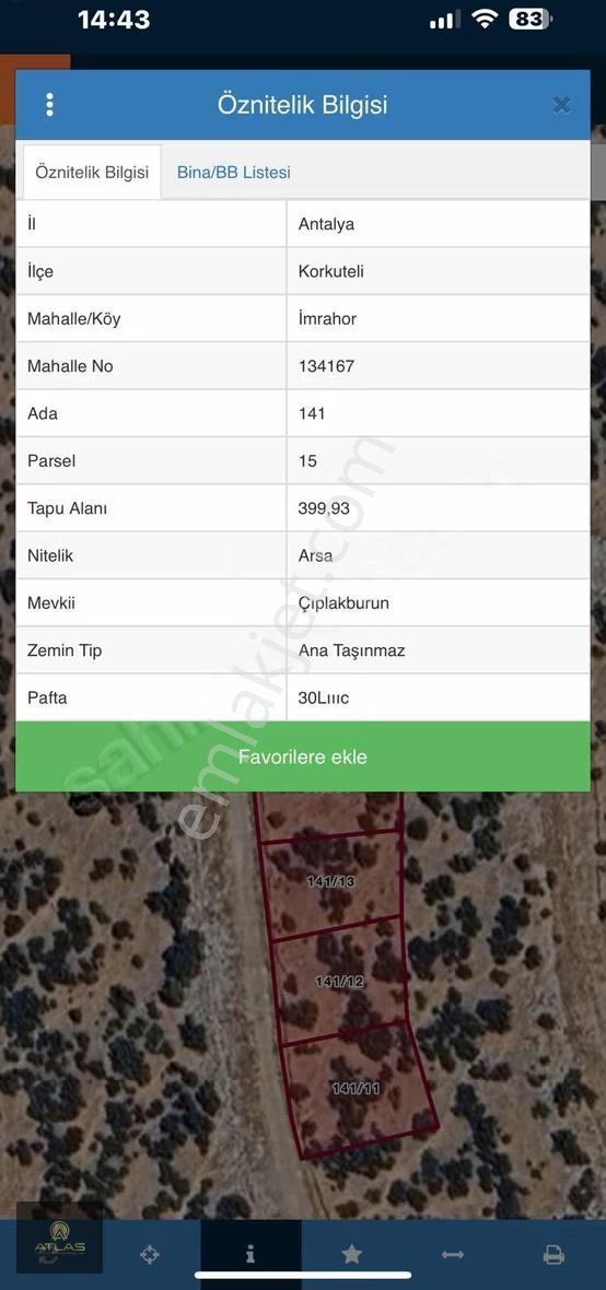 Atlas Emlaktan İmrahor Mahallesinde 400m2 Arsa