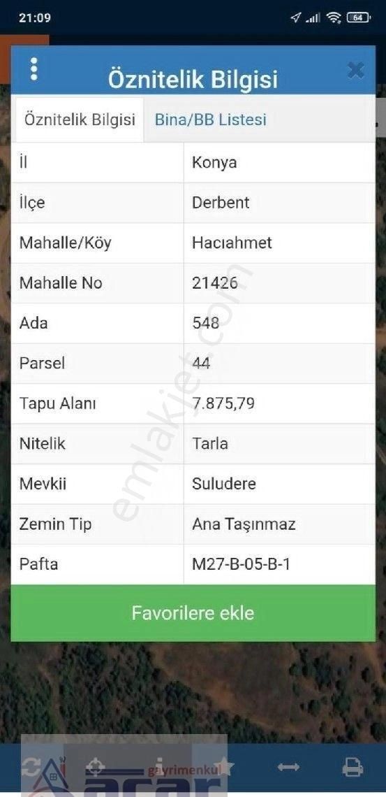 Konya Derbent Mah Satılık Tarla