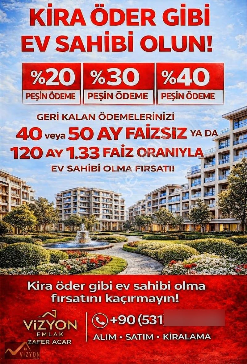 Vizyon Emlaktan %20 Peşin-1,33 Faiz Oranı-120 Vade İle Daire