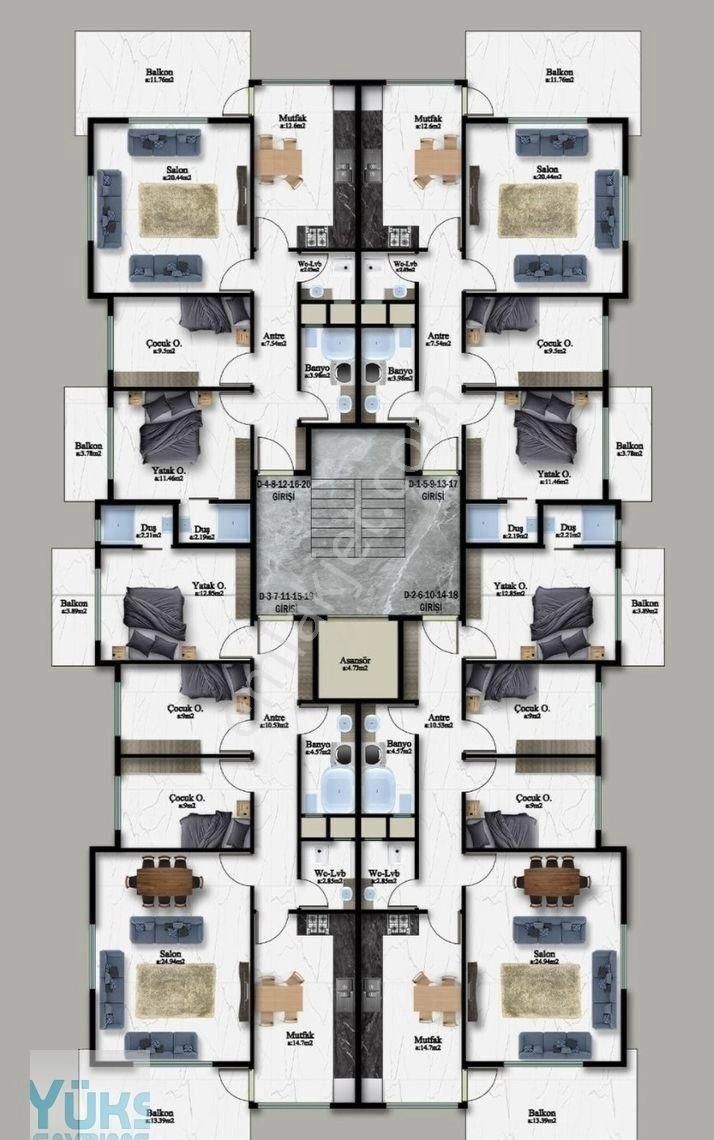 Denizli Yenişafak Ta 2+1 120 M2 Panjurlu Lansmana Özel Satılık Lüks Satılık Daire - Görsel 19