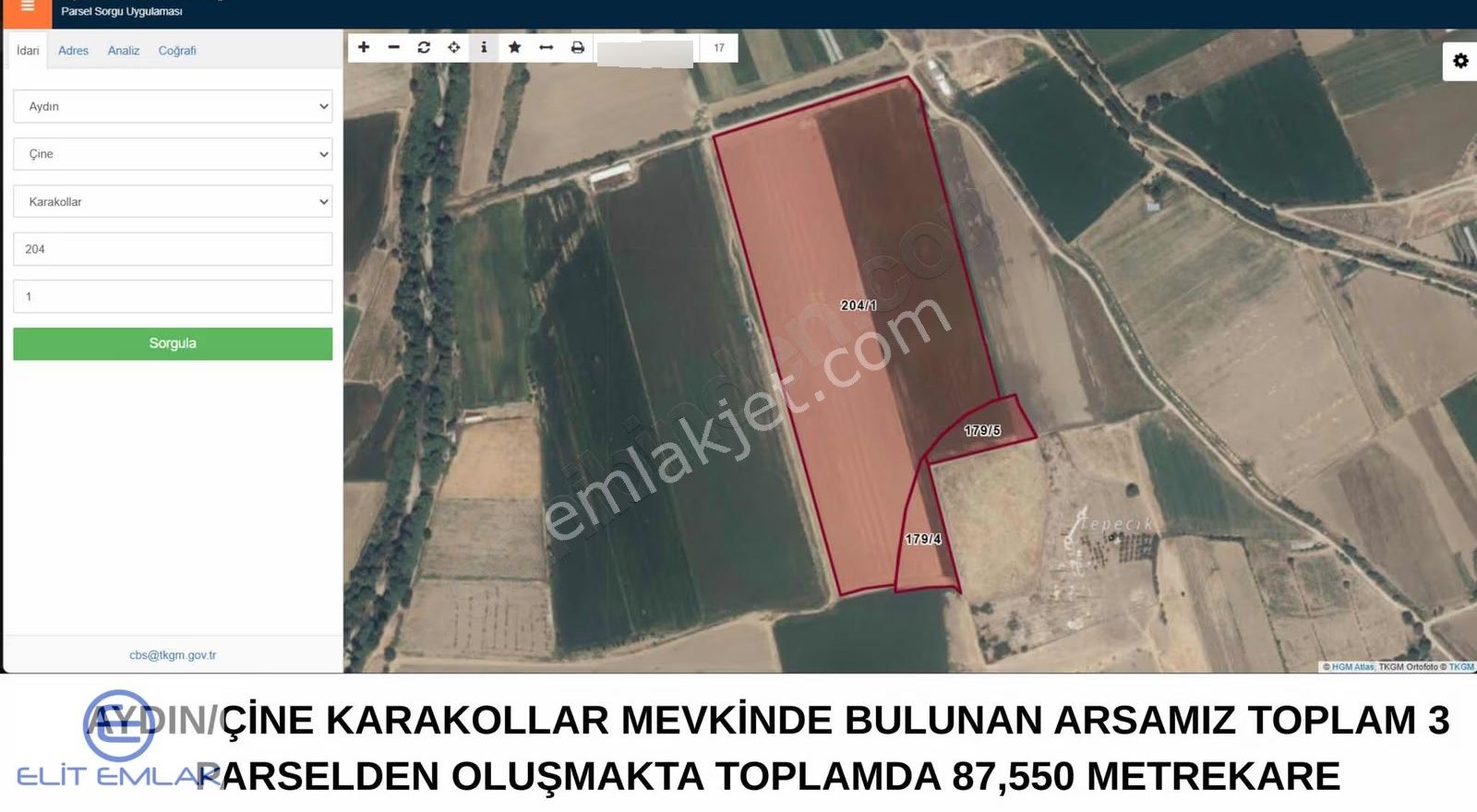 Elit Emlak Aydın Çine De Satılık 87,550 Metrekare Tarım Arazisi - Görsel 3