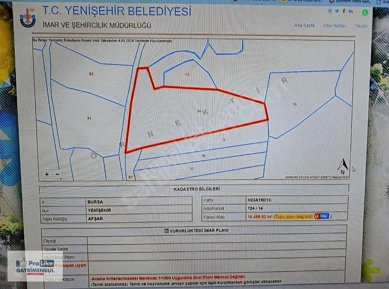 Bursa Yenişehir Afşar' Da 16125 M2 Kadastral Yola Cephe Tarla - Görsel 3