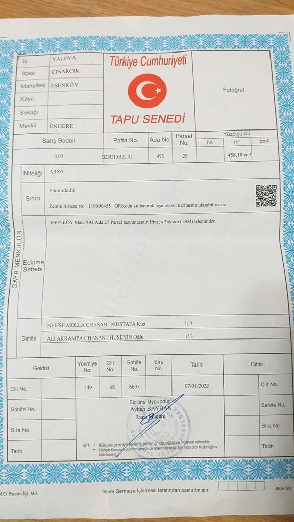 Yalova Çınacık Esenköyde Full Deniz Manzaralı Satılık 458m2 Arsa - Görsel 4