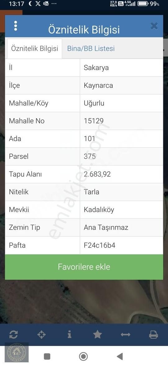 Sakarya Kaynarca Uğurluda 2683 M2 Kadastrol Yol Cepheli Arazi - Görsel 13