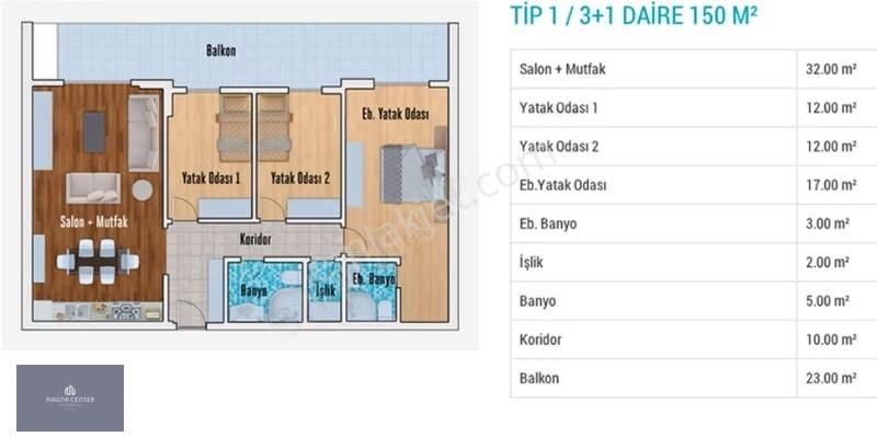 Magna Dan Prestij Modern Amerikan Mutfak 3+1 Cam Balkonlu Satılk - Görsel 2