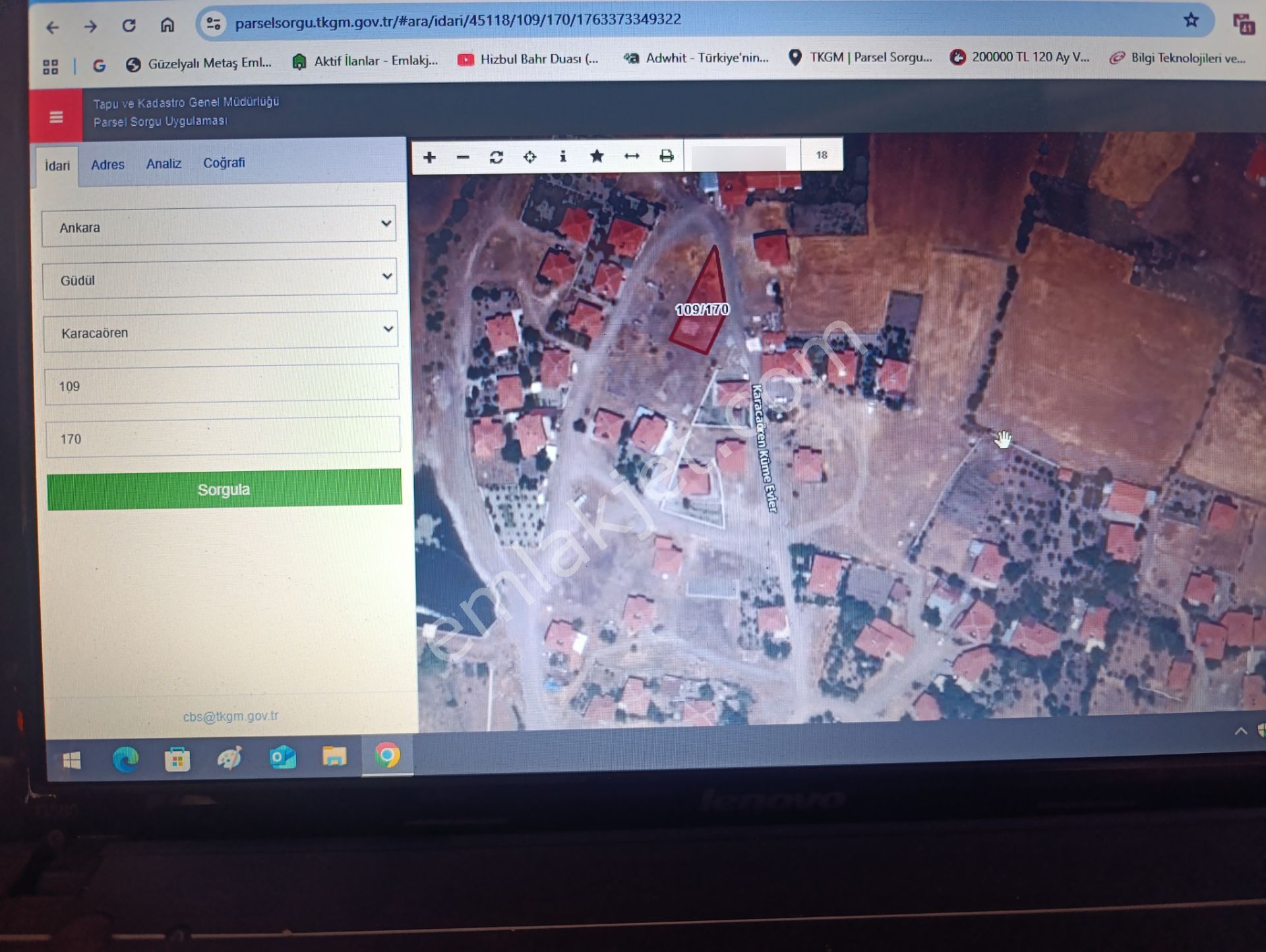 Ankara Güdül Karacaören Köyünde Satılık Köy İçi 538m2 Müstakil Tapulu Konut Arsası