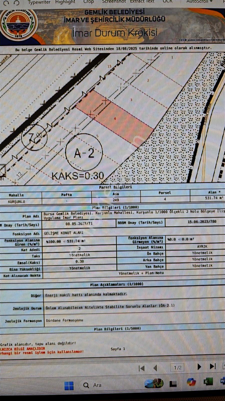 Öncü Emlaktan Gemlik Kurşunluda Villa İmarlı 532 M2 Arsa - Görsel 15